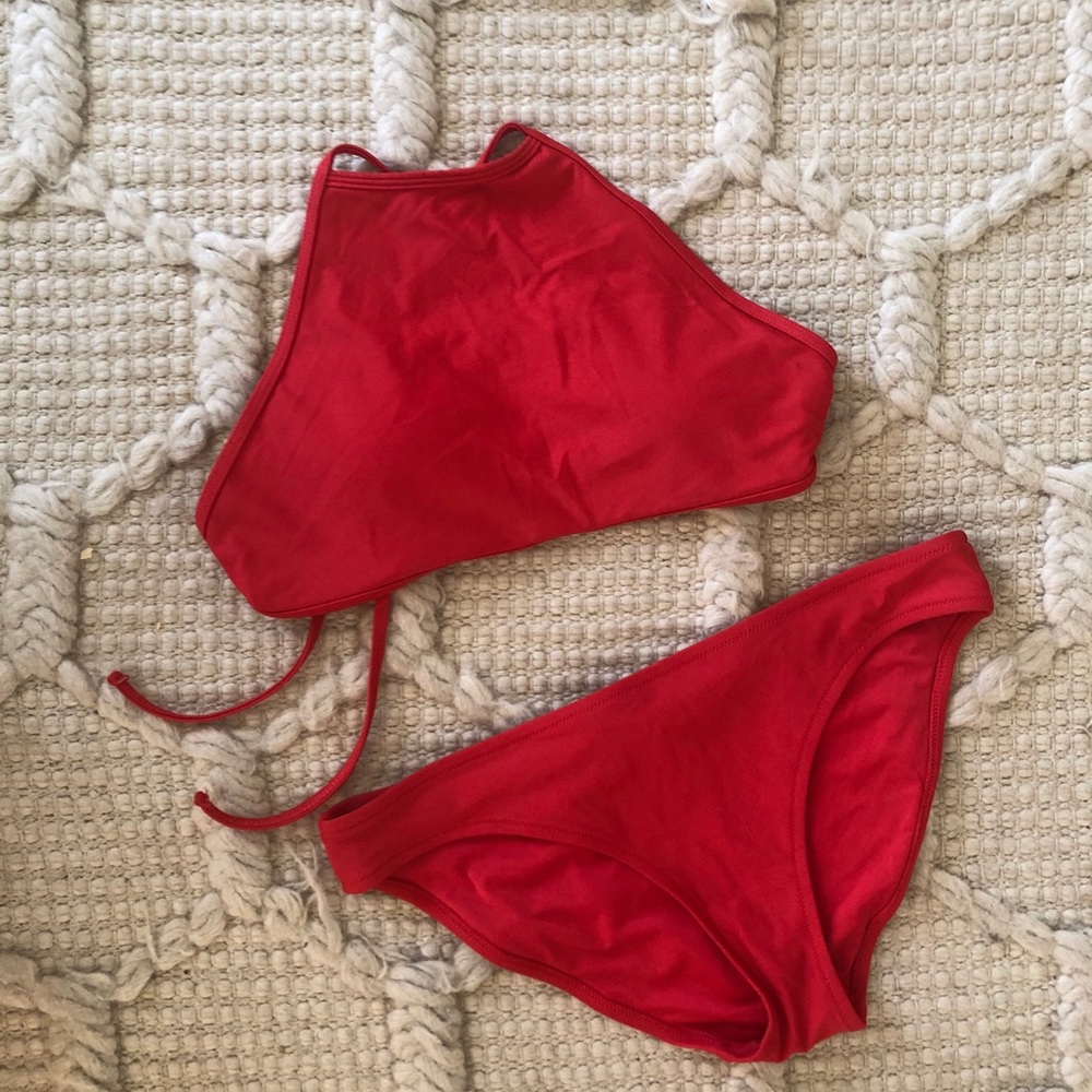 Aerie Red High Neck Bikini